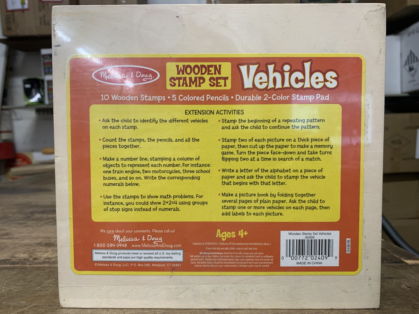 MELISSA & DOUG WODDEN STAMP SET VEHICLES