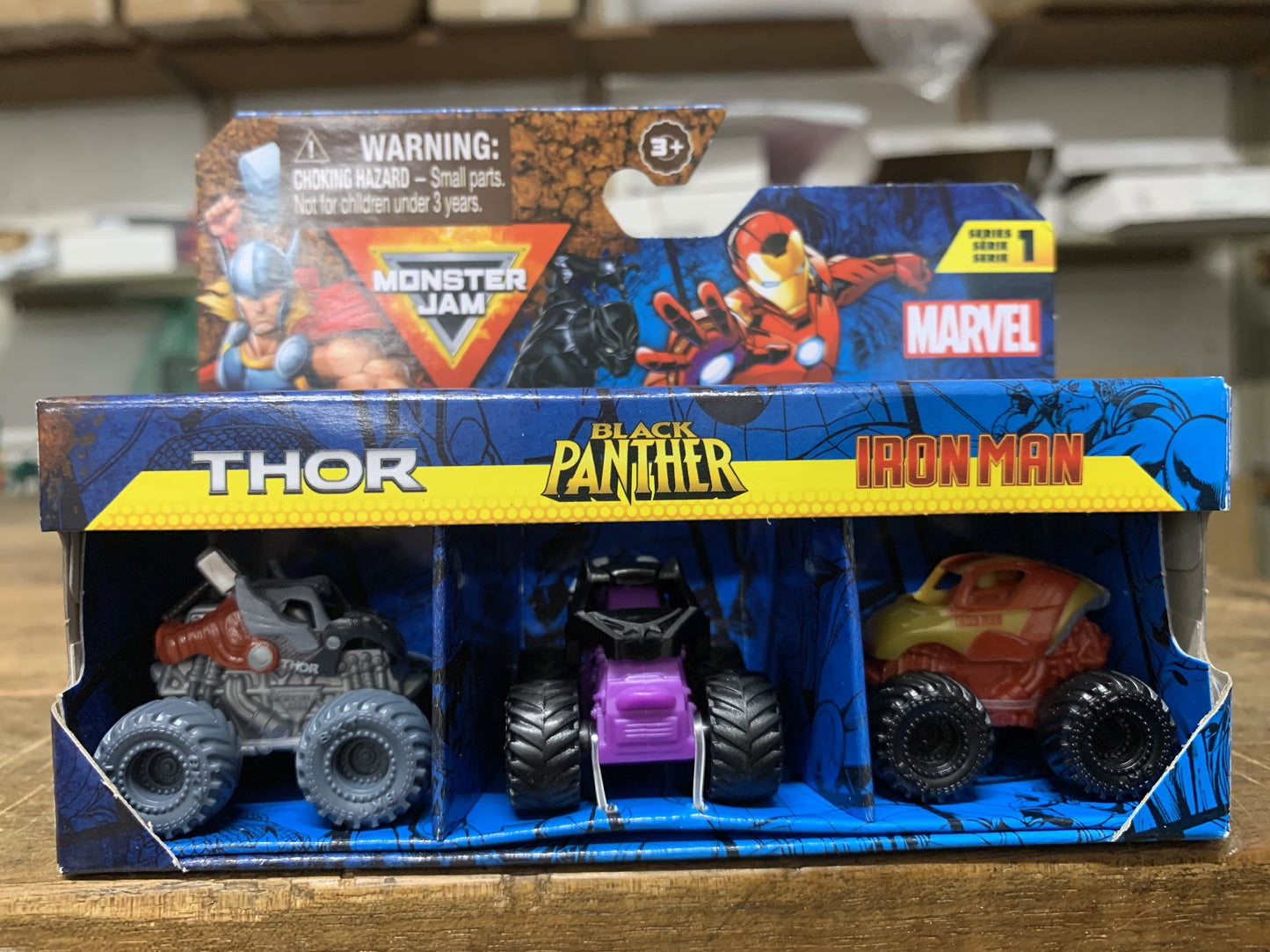 MONSTER JAM MINI'S MARVEL 3 PACK BUNDLE THOR , BLACK PANTHER , IRON MAN