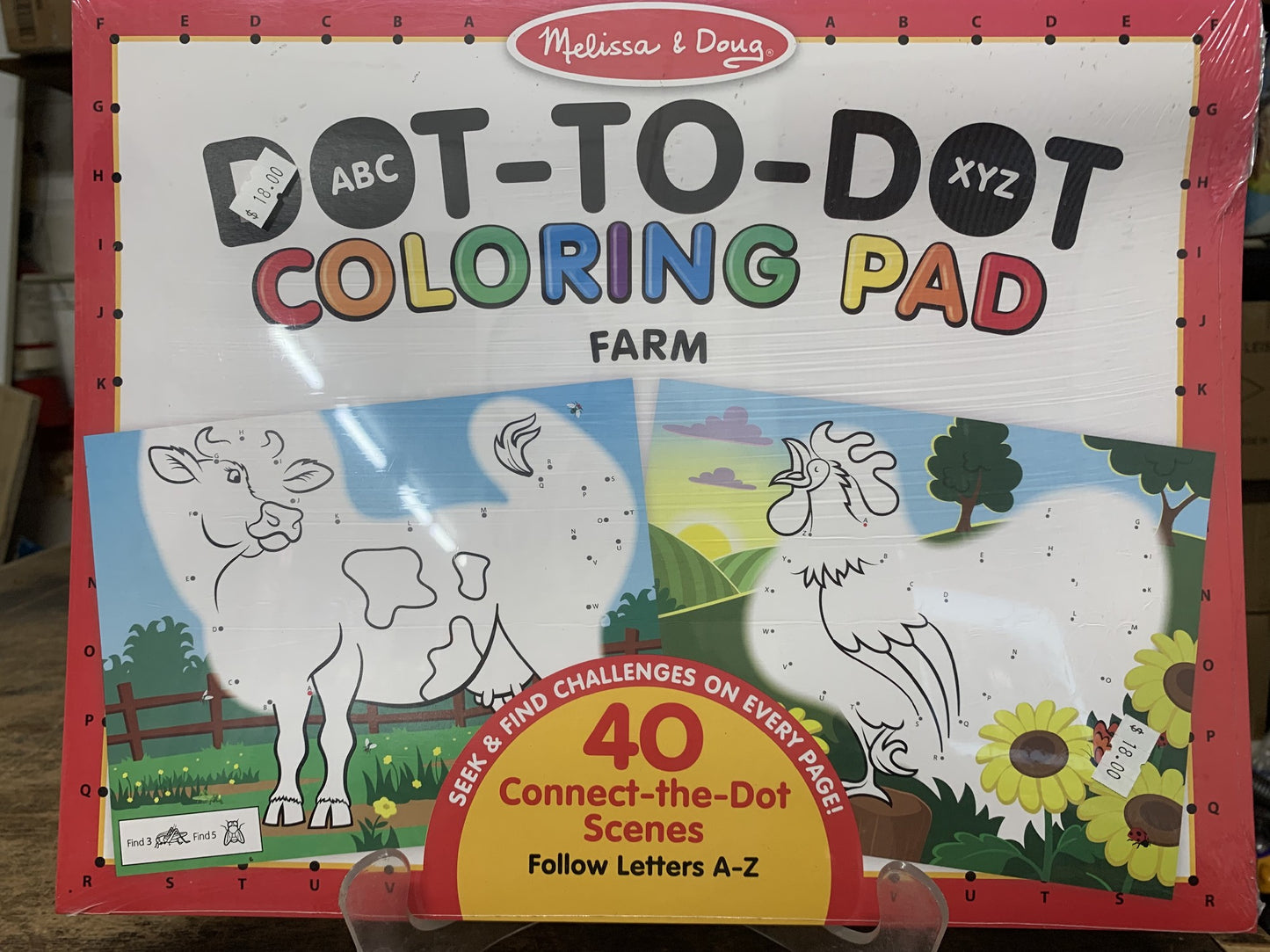 MELISSA & DOUG ABC 123 DOT TO DOT COLOURING PAD FARM 