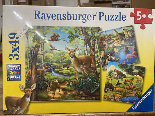 RAVENSBERG PUZZLE 3X49PC FOREST ZOO & PETS #092659 