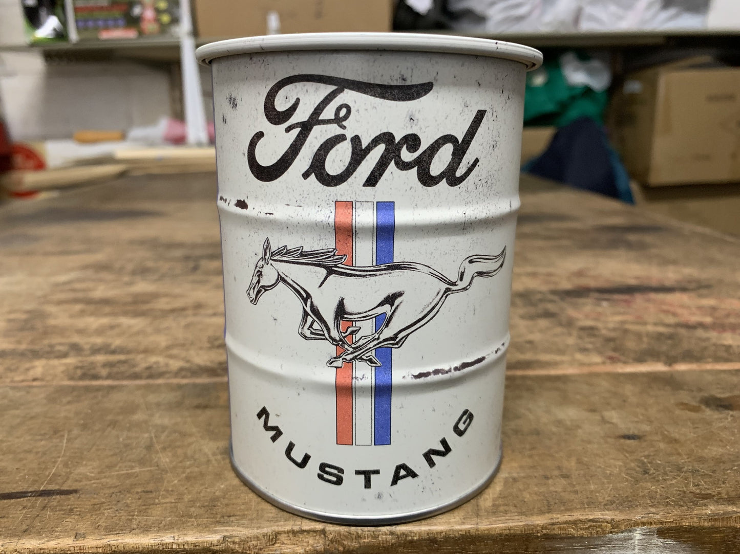 FORD MUSTANG OIL BARREL MONEY BOX 