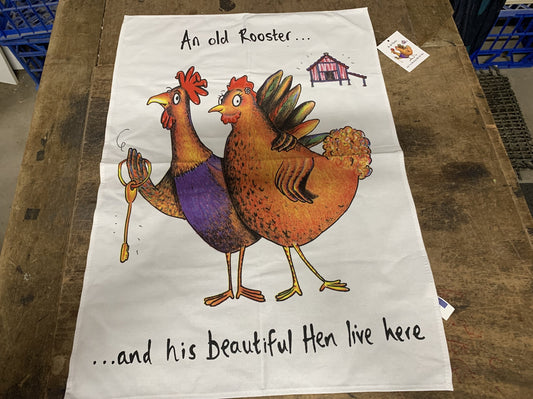 TEA TOWEL OLD ROOSTER 100% COTTON 