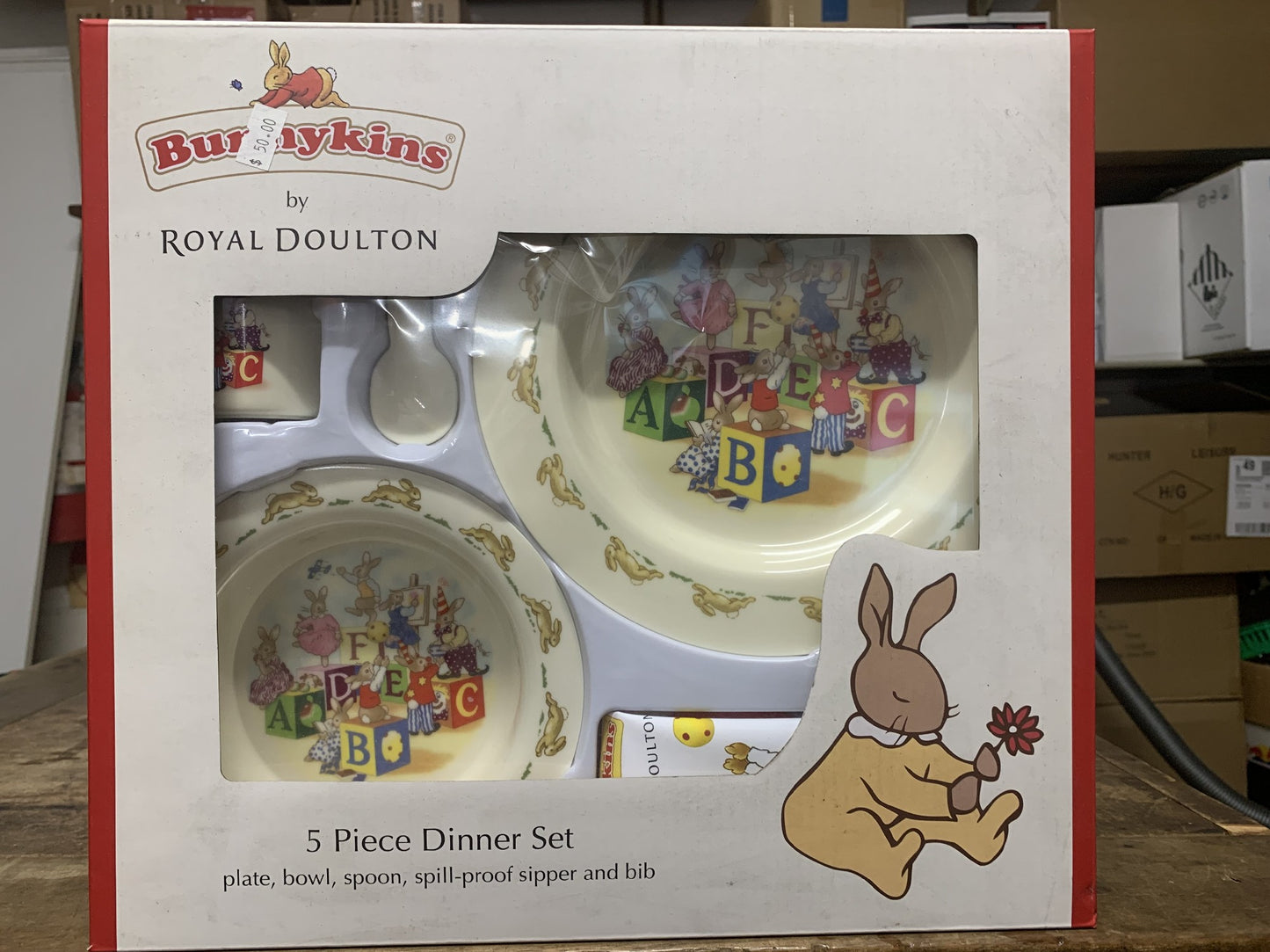 BUNNYKINS 5PC SET - ABC DESIGN RED ROYAL DOULTON 