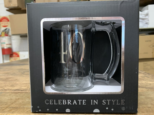 BEER TANKARD GLASS 40TH SILVER FONT