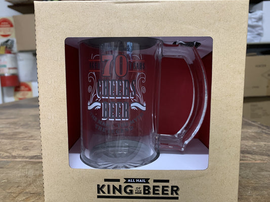 BEER TANKARD GLASS 70TH BIRTHDAY