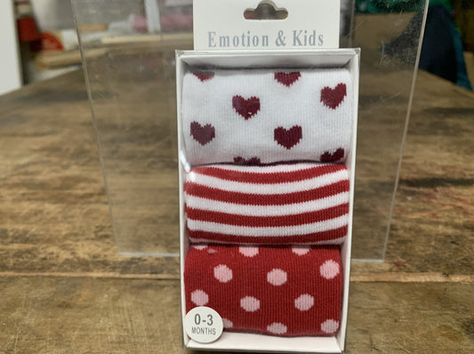 RED STRIPE SPOTS AND HEARTS SOCK PACK 0-3 MONTHS 