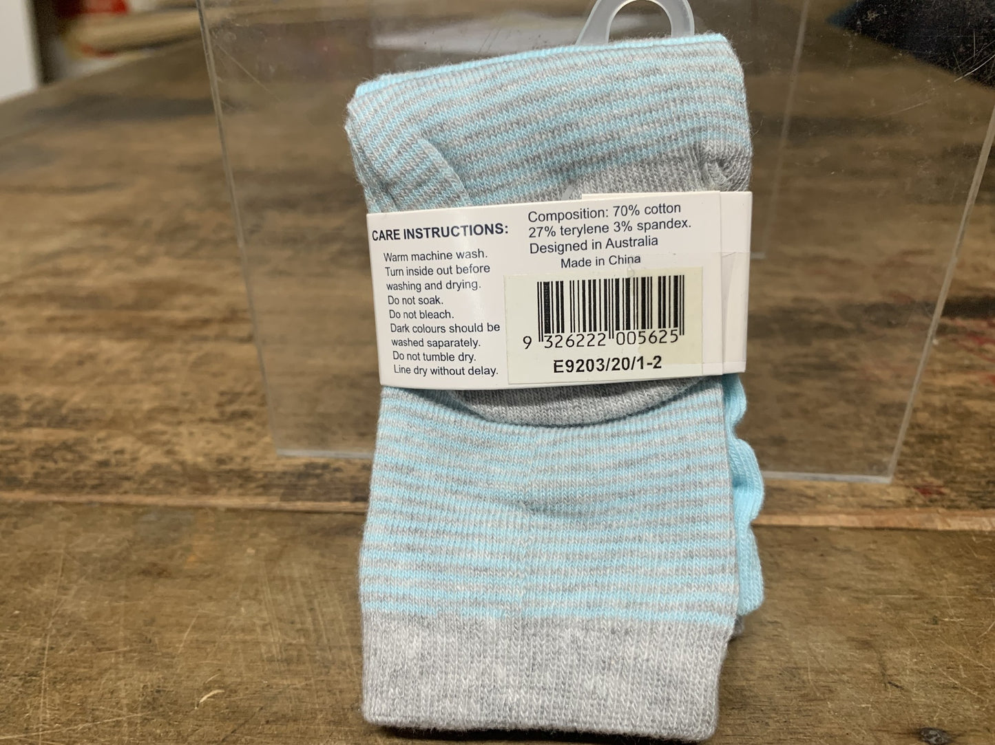 BLUE GREY STRIPED SCOKS 1-2 YEARS