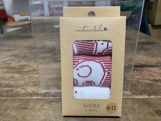 RED SAFARI 3 PACK OF SOCKS 6-12 MONTHS