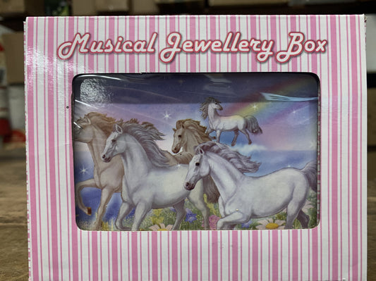 MUSICAL JEWELLERY BOX HORSES RAINBOW TUNE SWAN LAKE