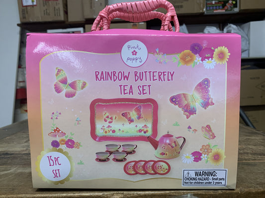 RAINBOW BUTTERFLY TEA SET IN BASKET